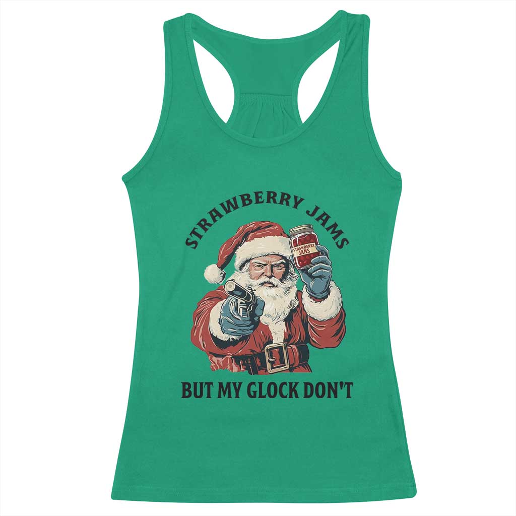 Funny Santa Gun Christmas Racerback Tank Top Strawberry Jams But My Gun Do Not - Wonder Print Shop