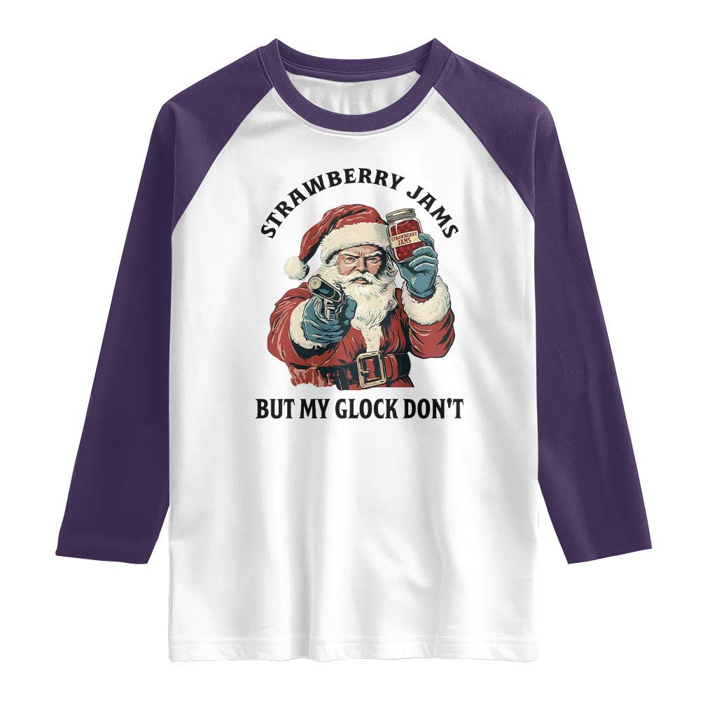 Funny Santa Gun Christmas Raglan Shirt Strawberry Jams But My Gun Do Not - Wonder Print Shop