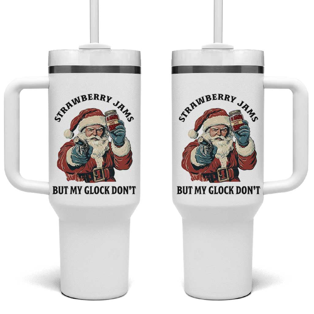 Funny Santa Gun Christmas Tumbler With Handle Strawberry Jams But My Gun Do Not - Wonder Print Shop