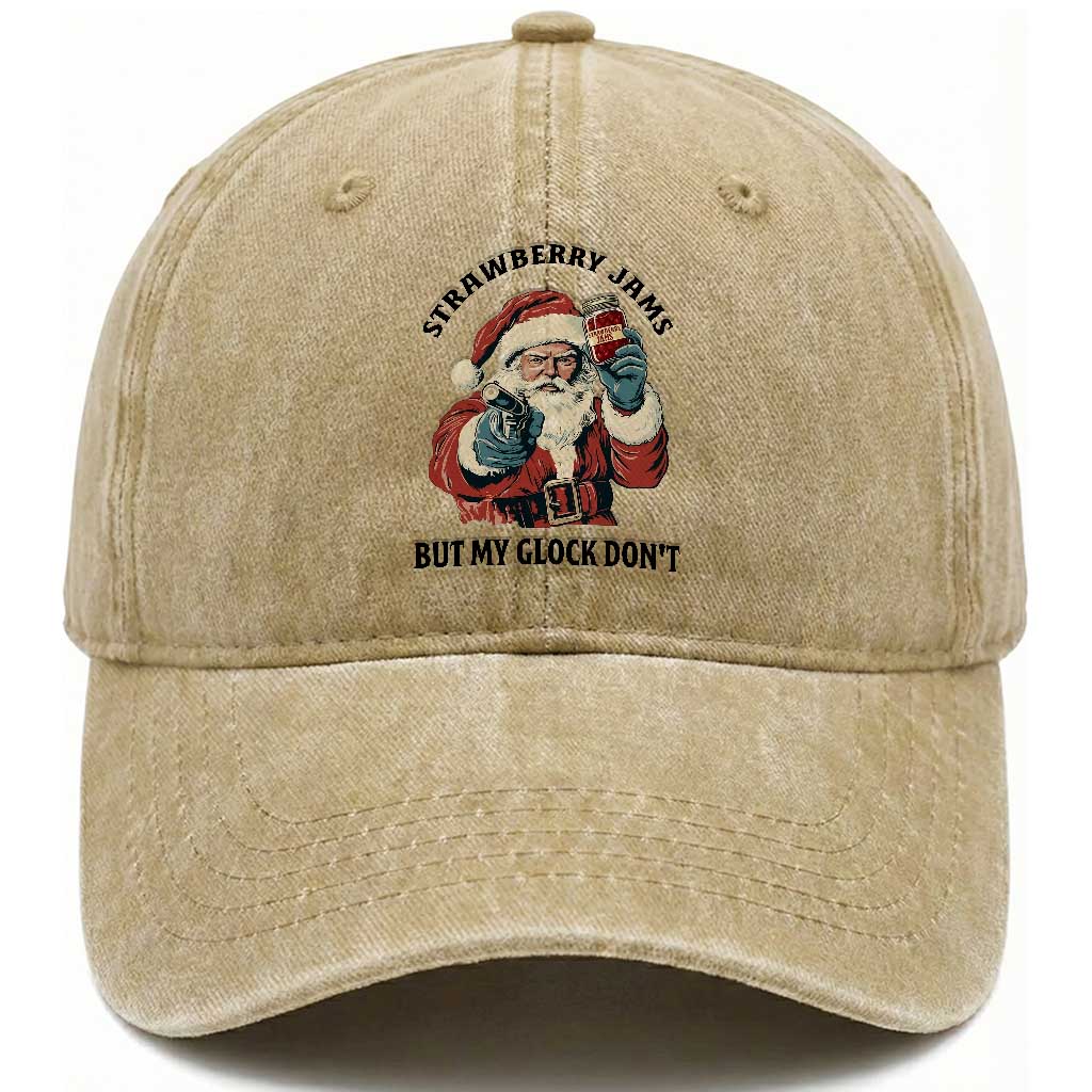 Funny Santa Gun Christmas Washed Cotton Baseball Cap Strawberry Jams But My Gun Do Not