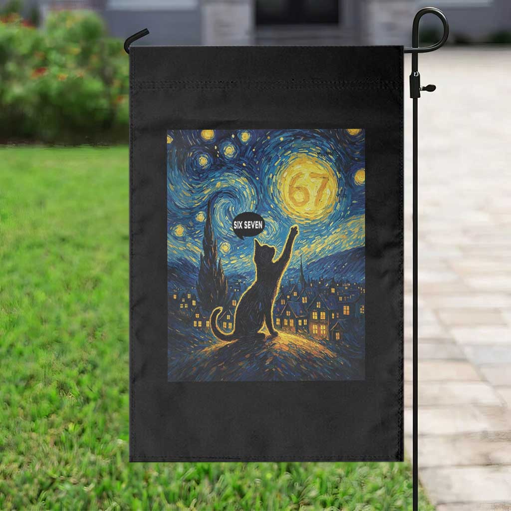67 Cat Meme Garden Flag Funny Six Seven Cat Starry Night Van Gogh - Wonder Print Shop