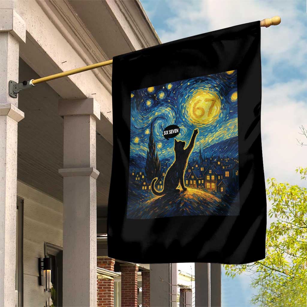 67 Cat Meme Garden Flag Funny Six Seven Cat Starry Night Van Gogh - Wonder Print Shop