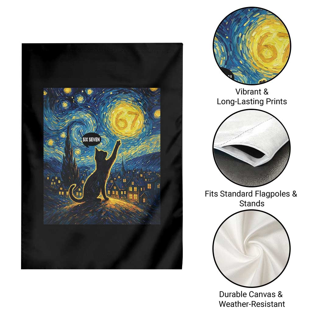 67 Cat Meme Garden Flag Funny Six Seven Cat Starry Night Van Gogh - Wonder Print Shop