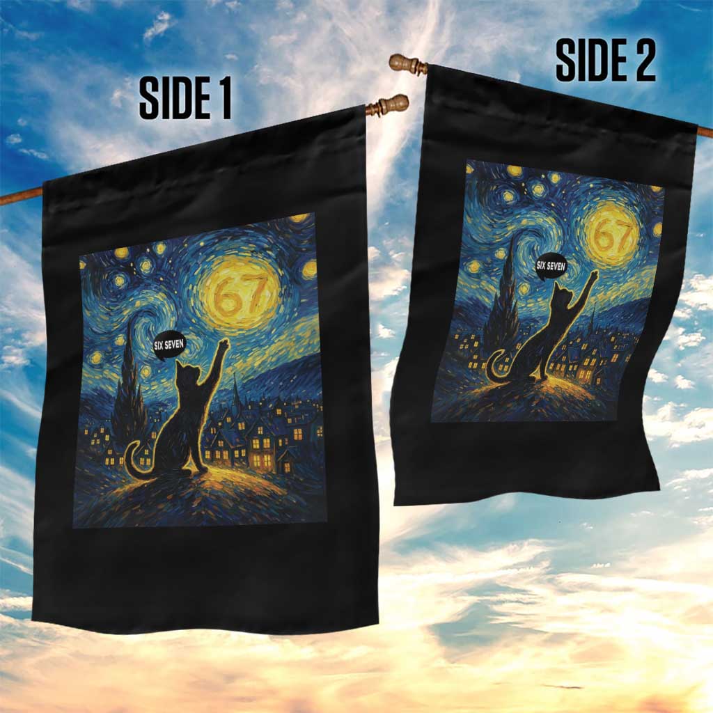 67 Cat Meme Garden Flag Funny Six Seven Cat Starry Night Van Gogh - Wonder Print Shop