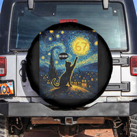 67 Cat Meme Spare Tire Cover Funny Six Seven Cat Starry Night Van Gogh - Wonder Print Shop