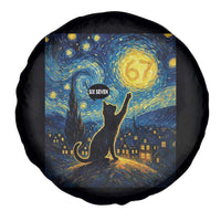 67 Cat Meme Spare Tire Cover Funny Six Seven Cat Starry Night Van Gogh - Wonder Print Shop