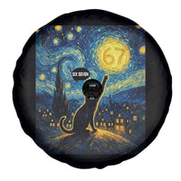 67 Cat Meme Spare Tire Cover Funny Six Seven Cat Starry Night Van Gogh - Wonder Print Shop