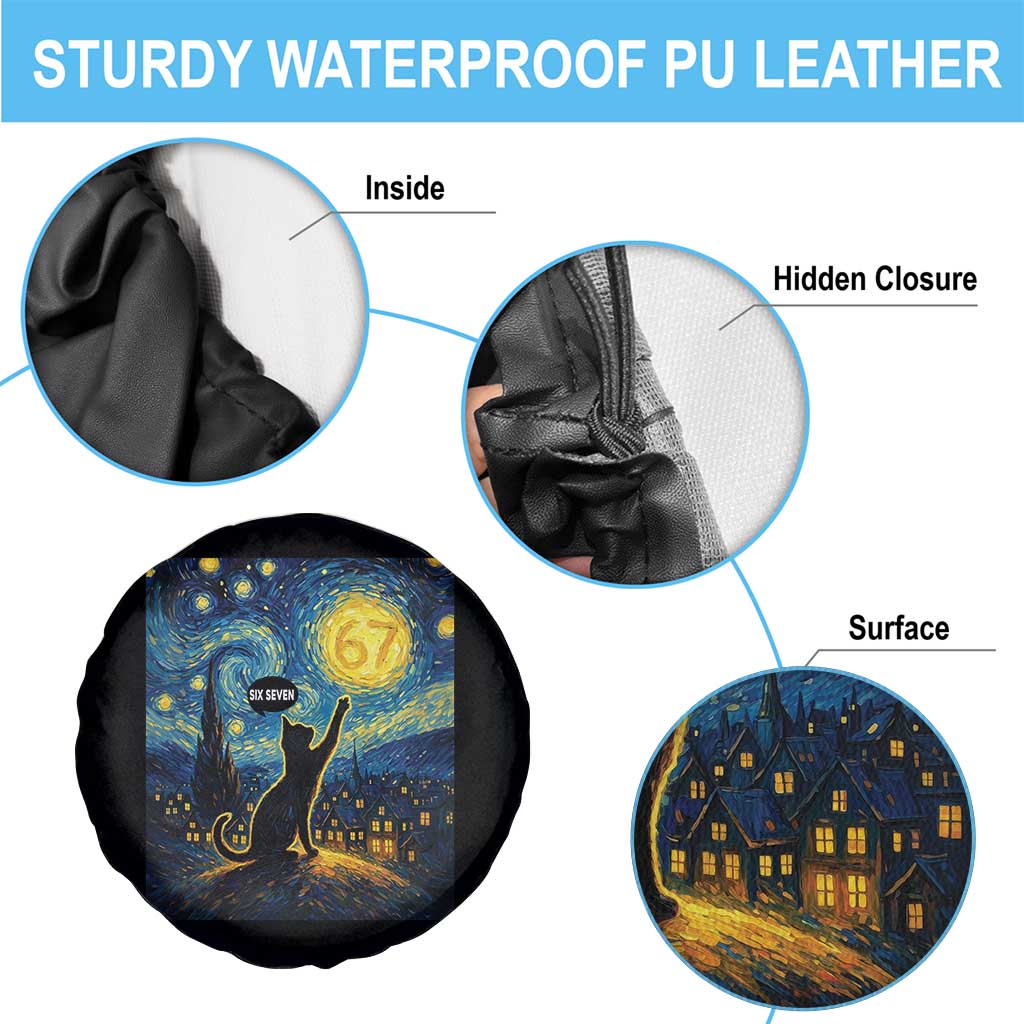 67 Cat Meme Spare Tire Cover Funny Six Seven Cat Starry Night Van Gogh - Wonder Print Shop