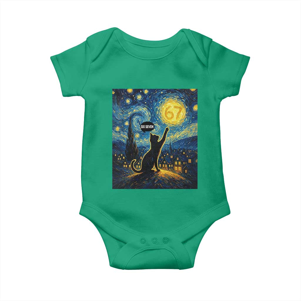67 Cat Meme Baby Onesie Funny Six Seven Cat Starry Night Van Gogh - Wonder Print Shop