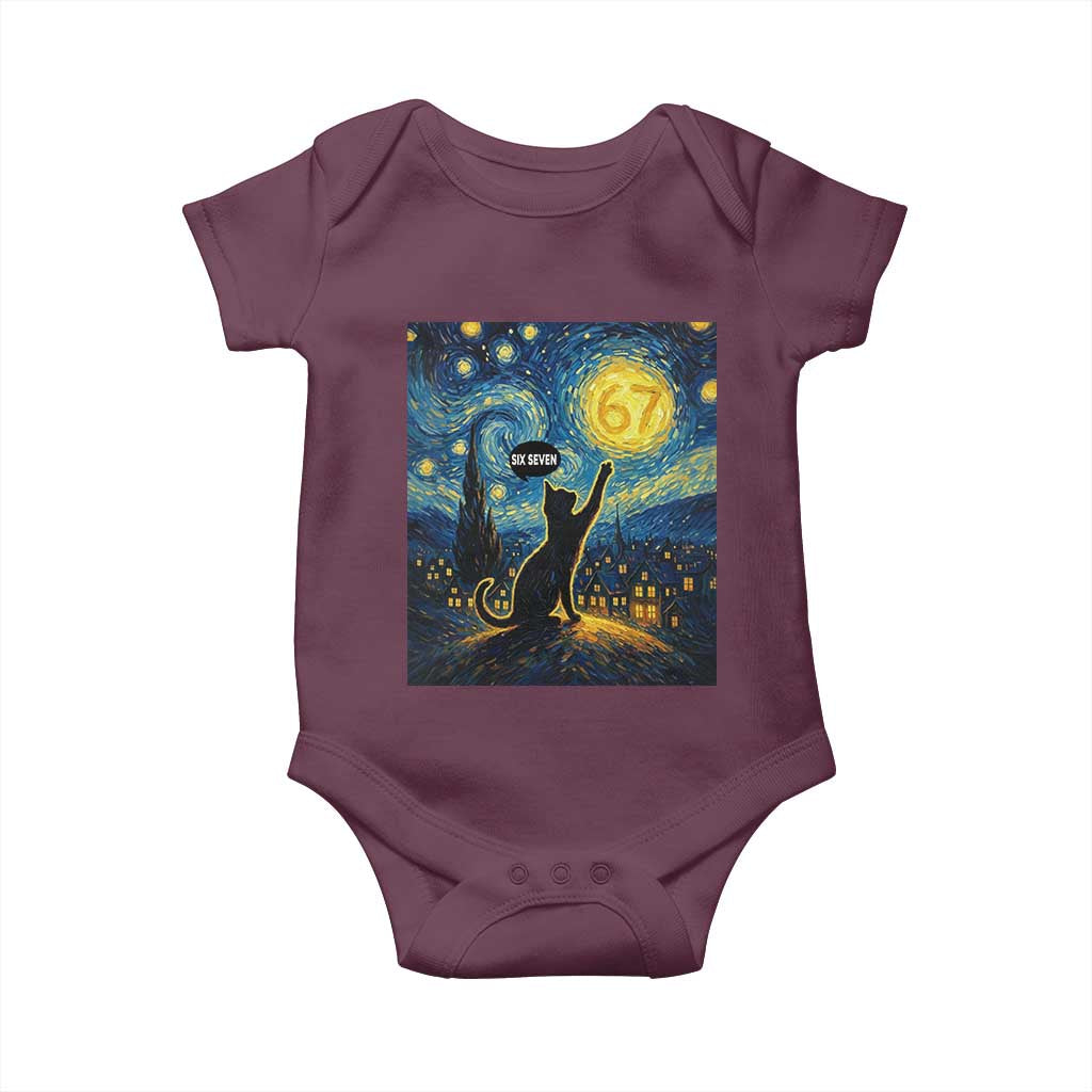 67 Cat Meme Baby Onesie Funny Six Seven Cat Starry Night Van Gogh - Wonder Print Shop