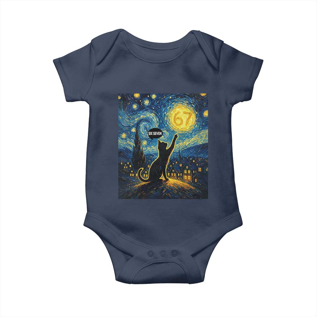67 Cat Meme Baby Onesie Funny Six Seven Cat Starry Night Van Gogh - Wonder Print Shop