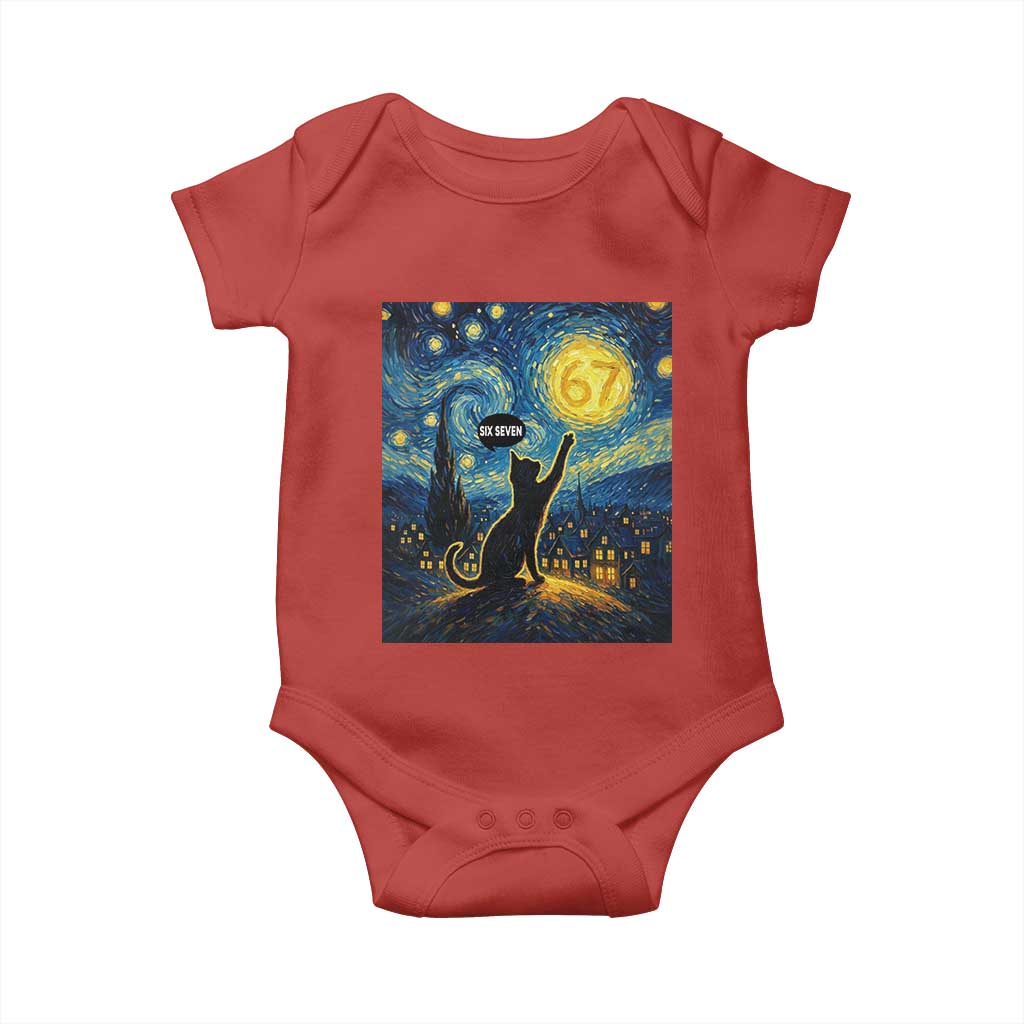 67 Cat Meme Baby Onesie Funny Six Seven Cat Starry Night Van Gogh - Wonder Print Shop