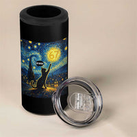 67 Cat Meme 4 in 1 Can Cooler Tumbler Funny Six Seven Cat Starry Night Van Gogh - Wonder Print Shop