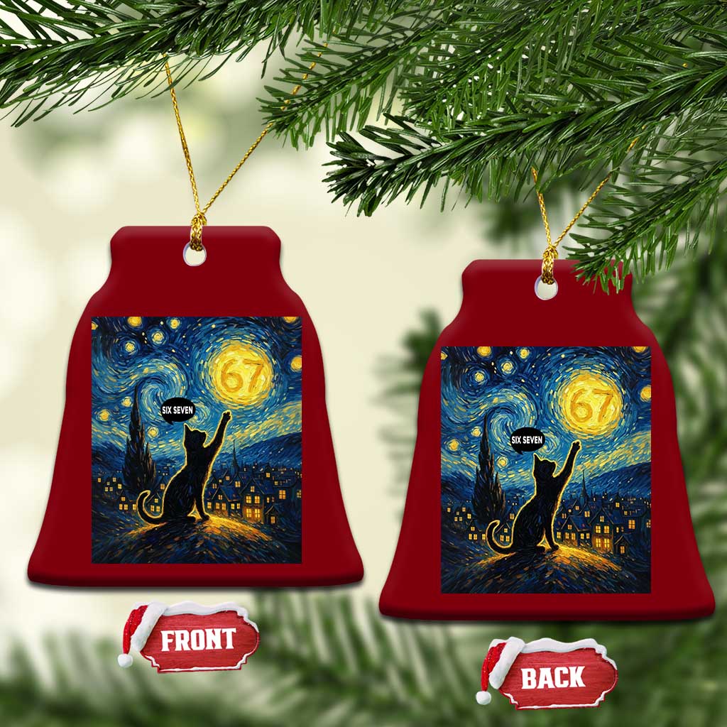 67 Cat Meme Ceramic Ornament Funny Six Seven Cat Starry Night Van Gogh - Wonder Print Shop