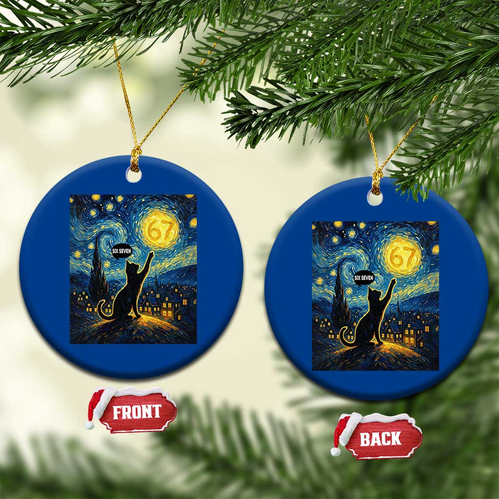 67 Cat Meme Ceramic Ornament Funny Six Seven Cat Starry Night Van Gogh - Wonder Print Shop
