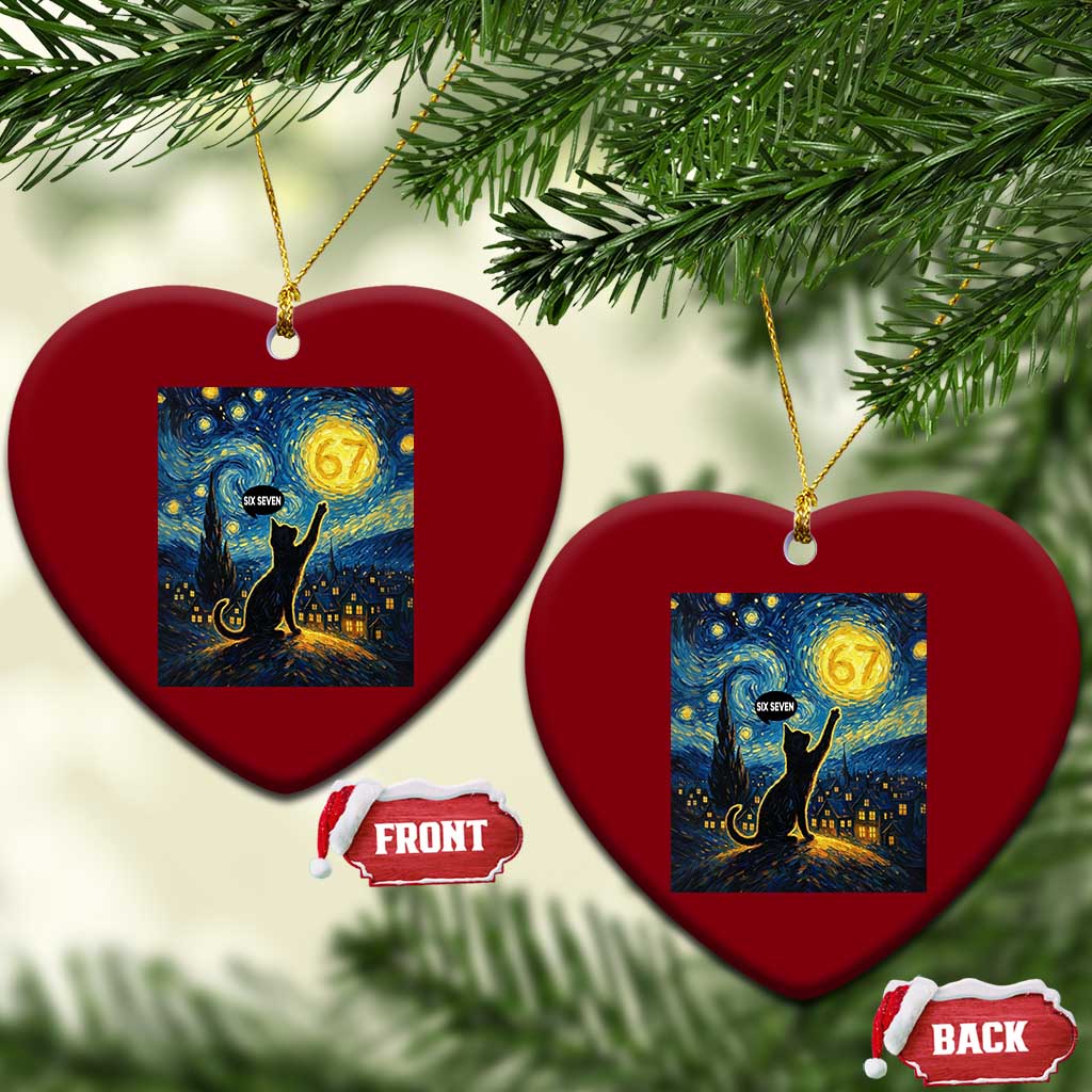 67 Cat Meme Ceramic Ornament Funny Six Seven Cat Starry Night Van Gogh - Wonder Print Shop