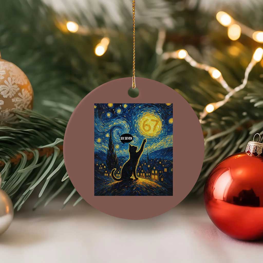 67 Cat Meme Ceramic Ornament Funny Six Seven Cat Starry Night Van Gogh - Wonder Print Shop