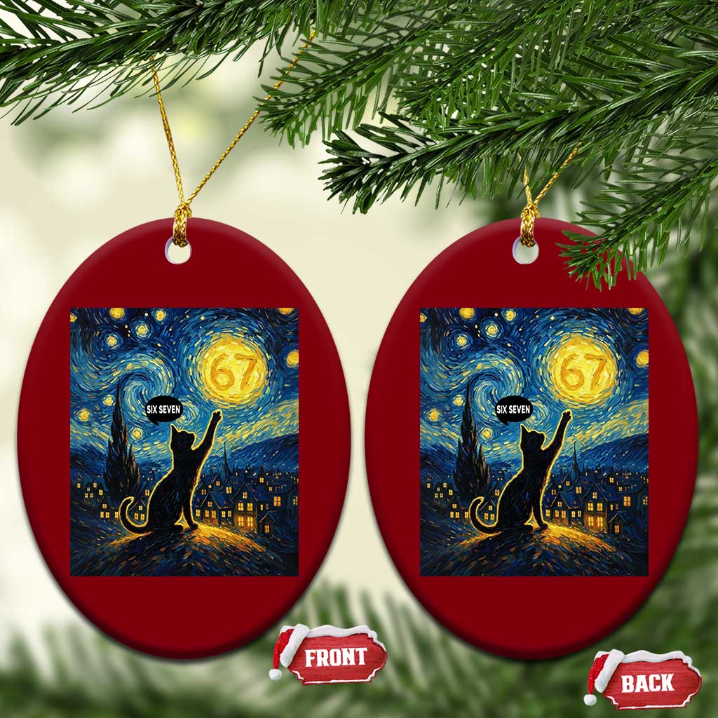 67 Cat Meme Ceramic Ornament Funny Six Seven Cat Starry Night Van Gogh - Wonder Print Shop