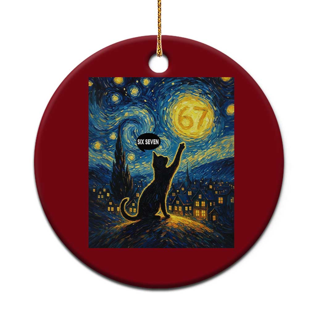 67 Cat Meme Ceramic Ornament Funny Six Seven Cat Starry Night Van Gogh - Wonder Print Shop