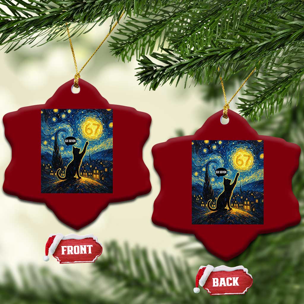 67 Cat Meme Ceramic Ornament Funny Six Seven Cat Starry Night Van Gogh - Wonder Print Shop