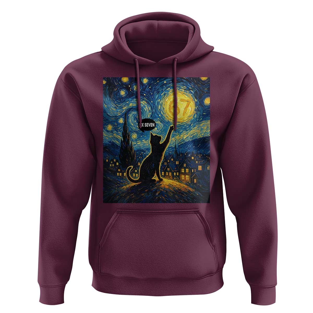 67 Cat Meme Hoodie Funny Six Seven Cat Starry Night Van Gogh - Wonder Print Shop