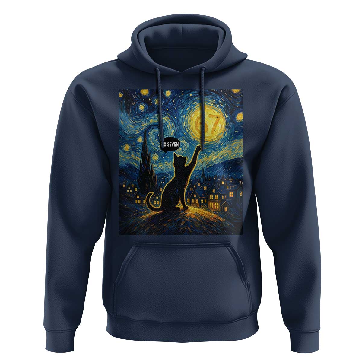 67 Cat Meme Hoodie Funny Six Seven Cat Starry Night Van Gogh - Wonder Print Shop