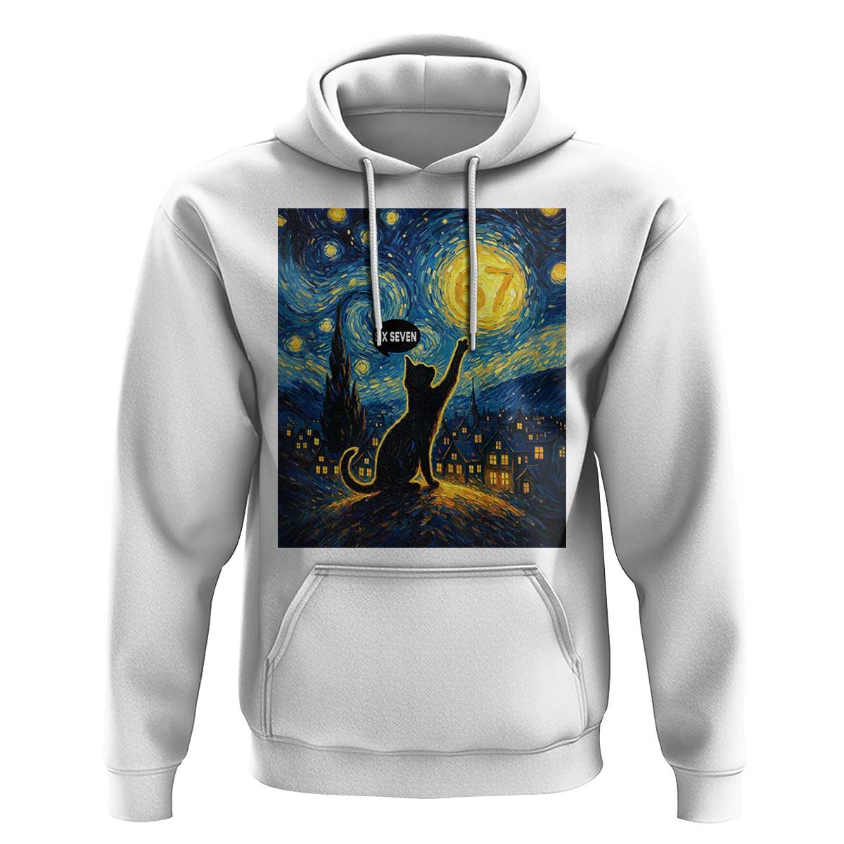 67 Cat Meme Hoodie Funny Six Seven Cat Starry Night Van Gogh - Wonder Print Shop