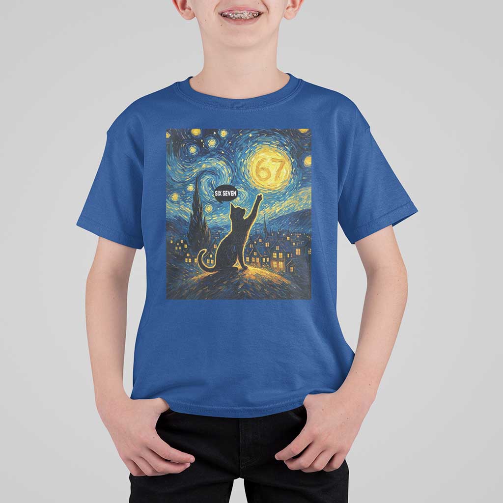 67 Cat Meme T Shirt For Kid Funny Six Seven Cat Starry Night Van Gogh - Wonder Print Shop