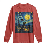 67 Cat Meme Long Sleeve Shirt Funny Six Seven Cat Starry Night Van Gogh - Wonder Print Shop