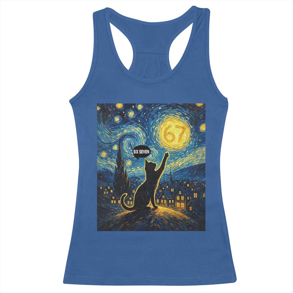67 Cat Meme Racerback Tank Top Funny Six Seven Cat Starry Night Van Gogh - Wonder Print Shop