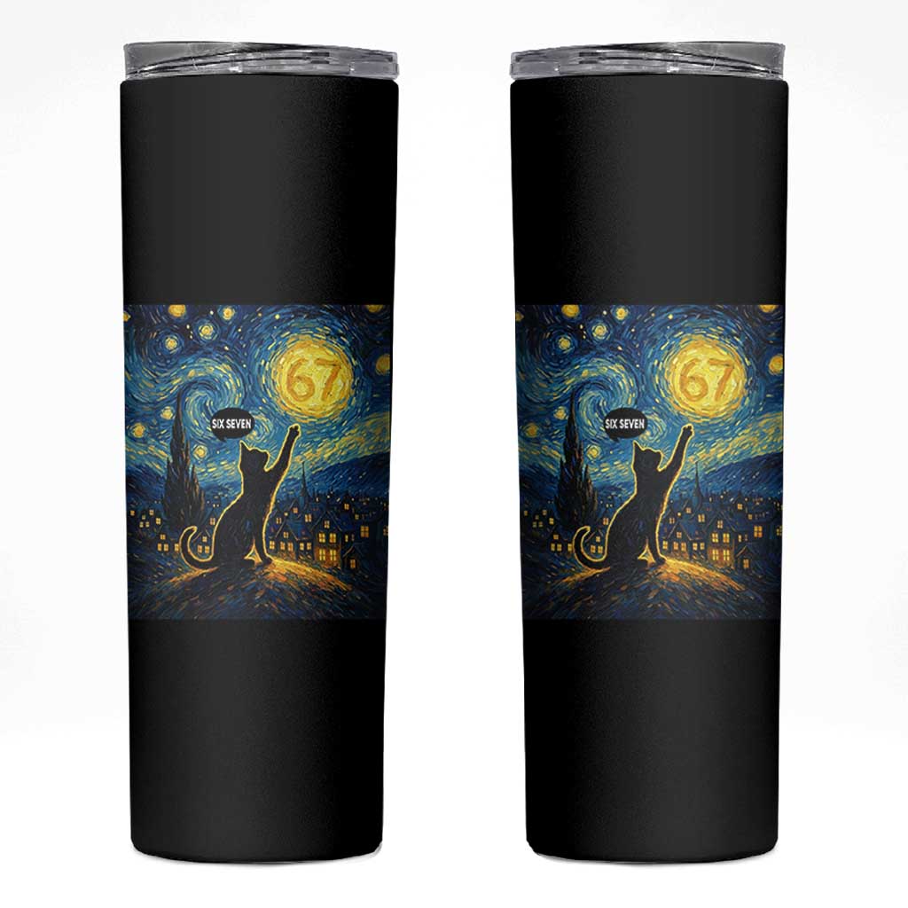 67 Cat Meme Skinny Tumbler Funny Six Seven Cat Starry Night Van Gogh - Wonder Print Shop