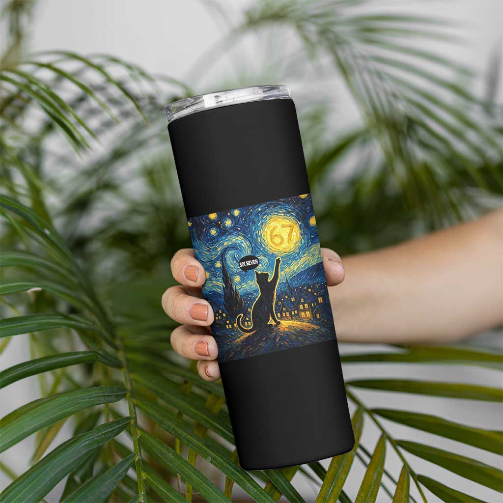 67 Cat Meme Skinny Tumbler Funny Six Seven Cat Starry Night Van Gogh - Wonder Print Shop
