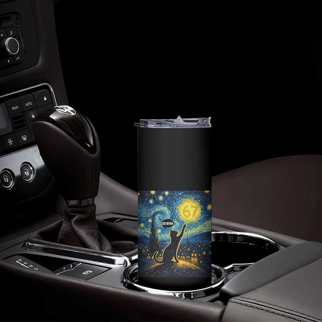 67 Cat Meme Skinny Tumbler Funny Six Seven Cat Starry Night Van Gogh - Wonder Print Shop