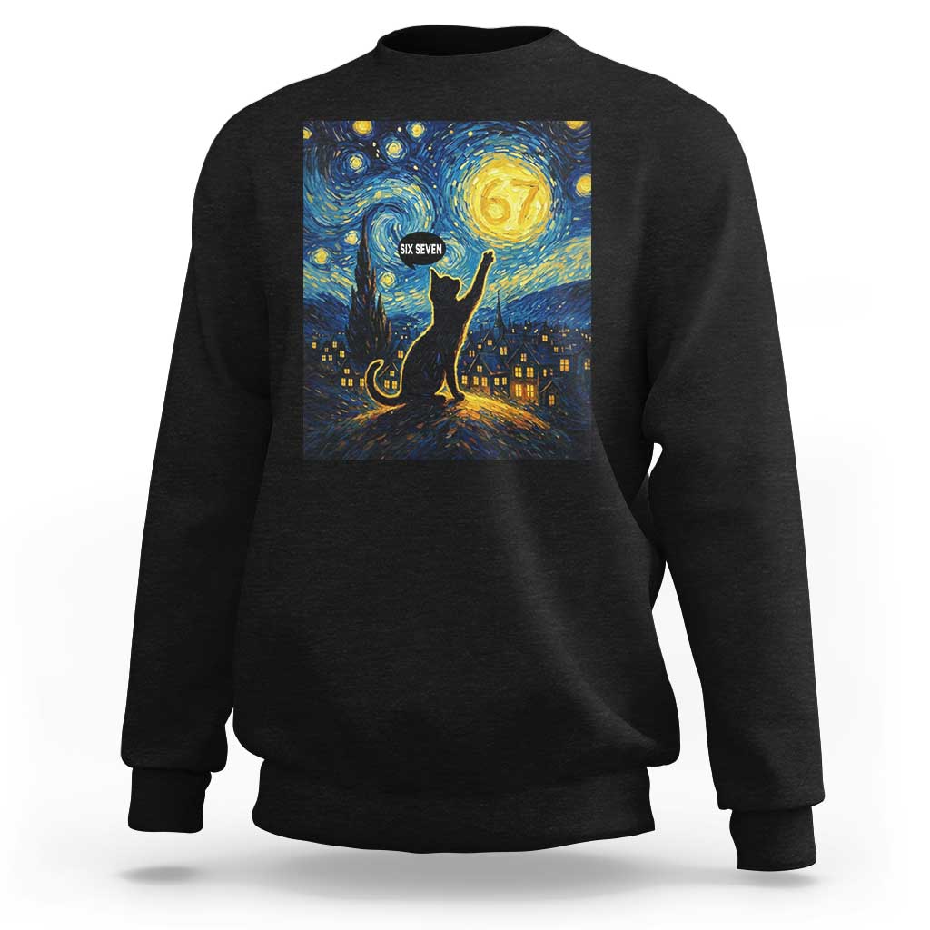67 Cat Meme Sweatshirt Funny Six Seven Cat Starry Night Van Gogh - Wonder Print Shop