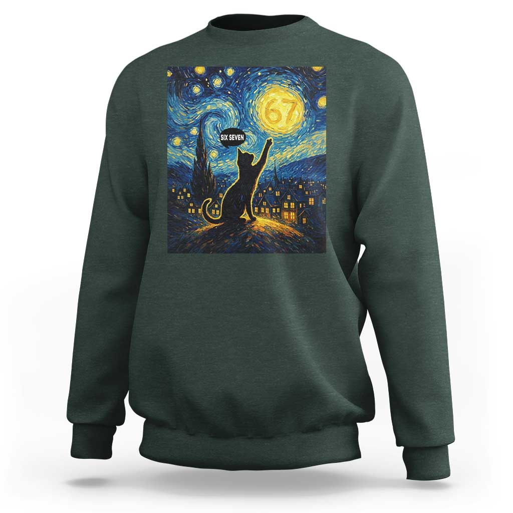 67 Cat Meme Sweatshirt Funny Six Seven Cat Starry Night Van Gogh - Wonder Print Shop