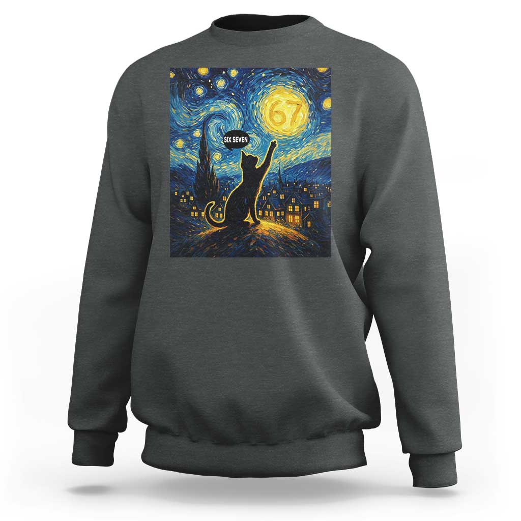 67 Cat Meme Sweatshirt Funny Six Seven Cat Starry Night Van Gogh - Wonder Print Shop