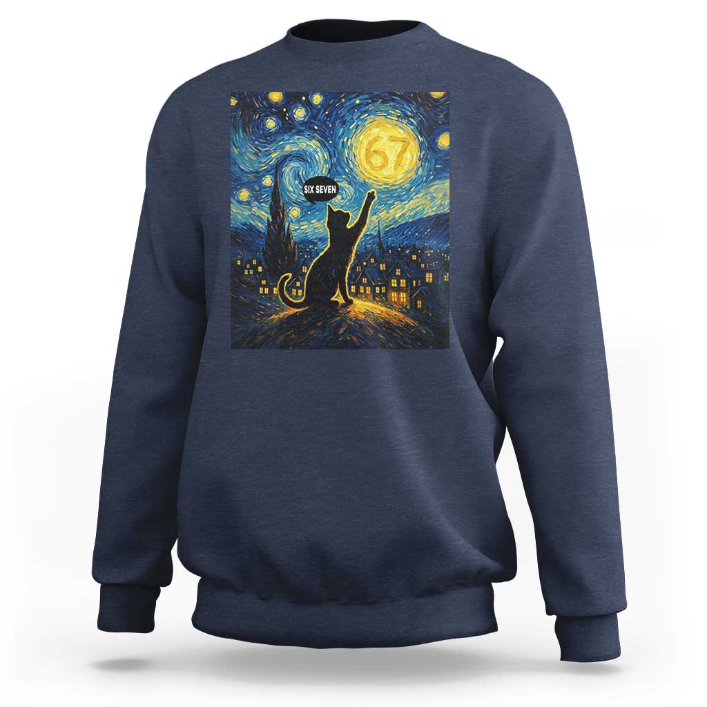 67 Cat Meme Sweatshirt Funny Six Seven Cat Starry Night Van Gogh - Wonder Print Shop