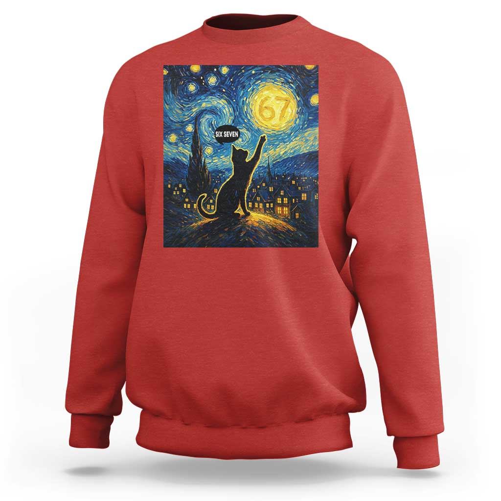 67 Cat Meme Sweatshirt Funny Six Seven Cat Starry Night Van Gogh - Wonder Print Shop