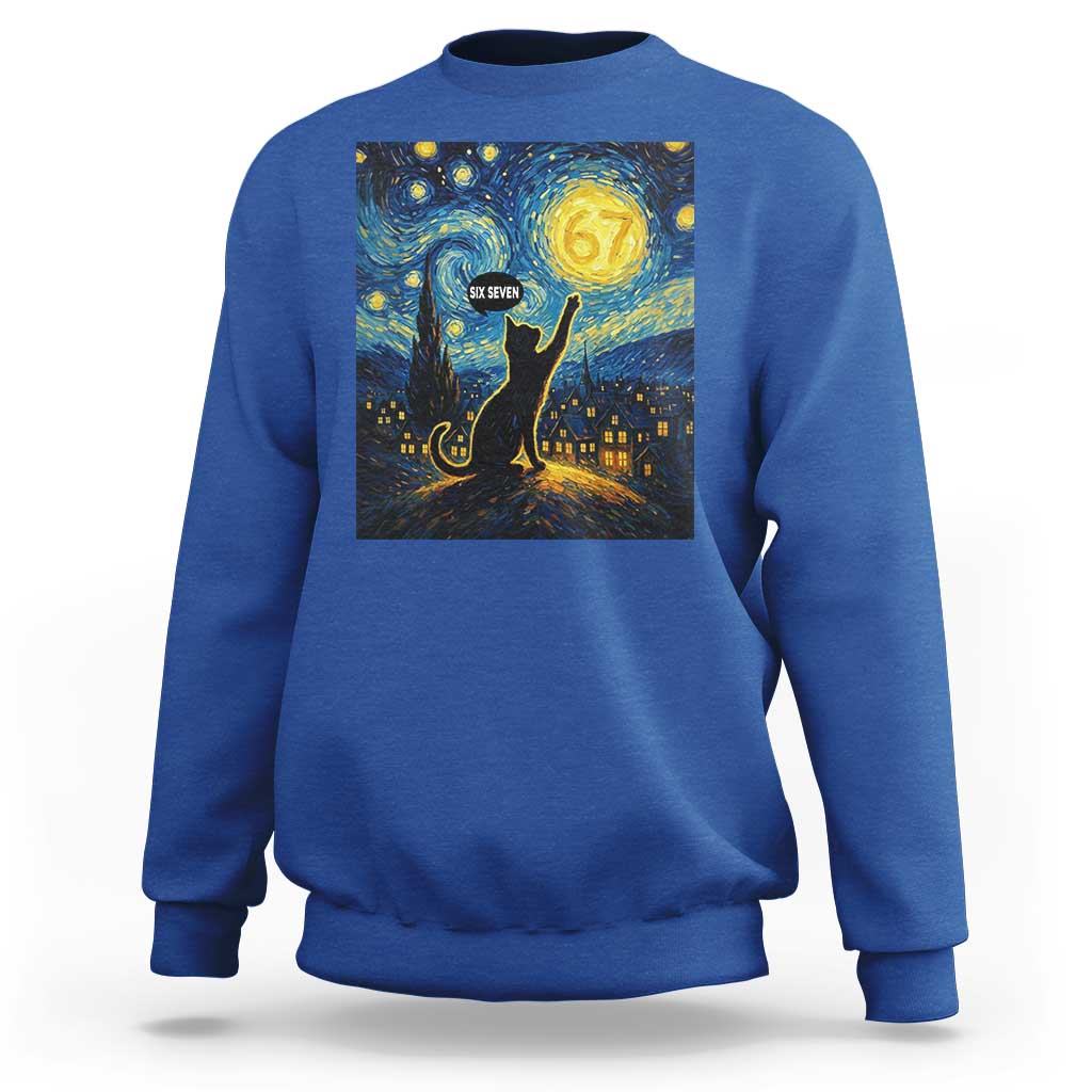 67 Cat Meme Sweatshirt Funny Six Seven Cat Starry Night Van Gogh - Wonder Print Shop