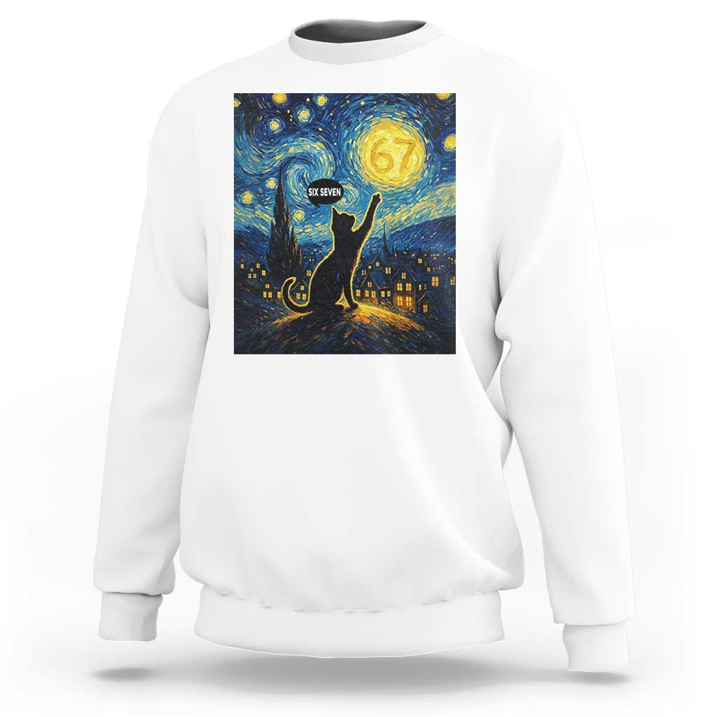 67 Cat Meme Sweatshirt Funny Six Seven Cat Starry Night Van Gogh - Wonder Print Shop
