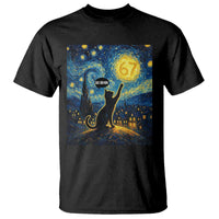 67 Cat Meme T Shirt Funny Six Seven Cat Starry Night Van Gogh - Wonder Print Shop