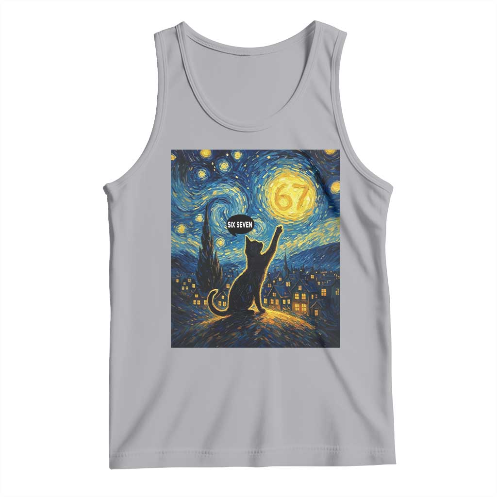 67 Cat Meme Tank Top Funny Six Seven Cat Starry Night Van Gogh - Wonder Print Shop