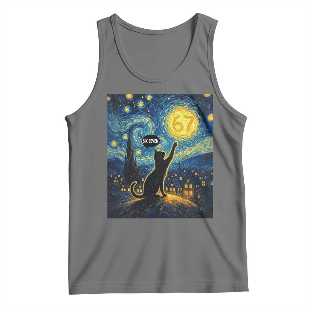 67 Cat Meme Tank Top Funny Six Seven Cat Starry Night Van Gogh - Wonder Print Shop