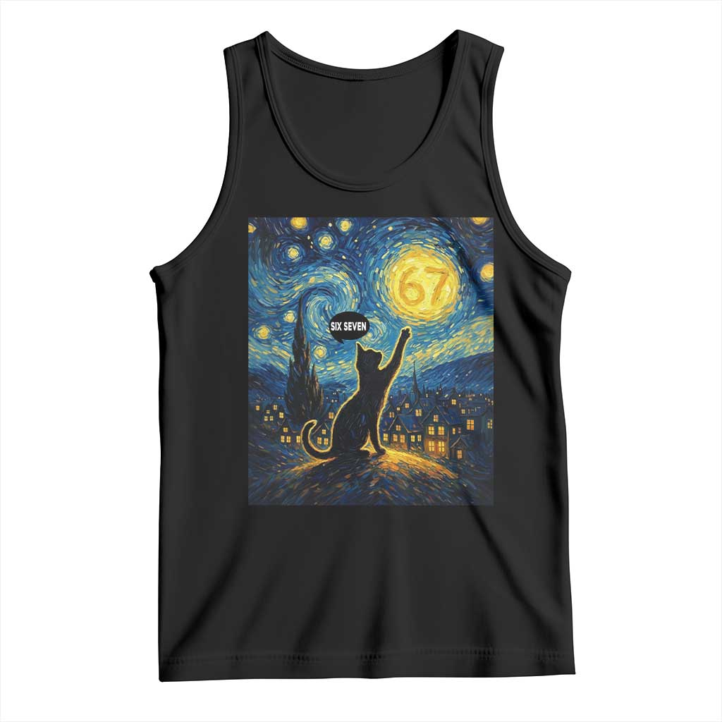 67 Cat Meme Tank Top Funny Six Seven Cat Starry Night Van Gogh - Wonder Print Shop