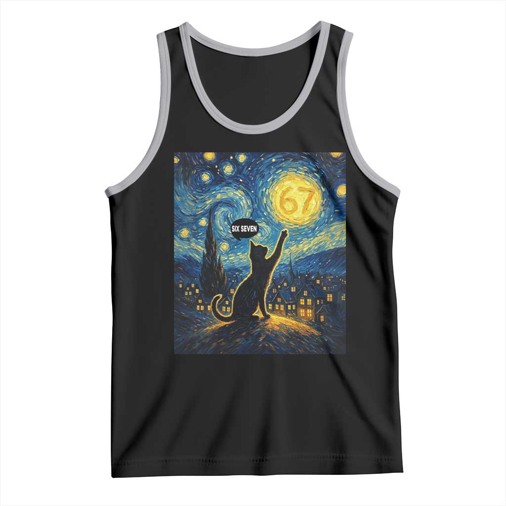 67 Cat Meme Tank Top Funny Six Seven Cat Starry Night Van Gogh - Wonder Print Shop
