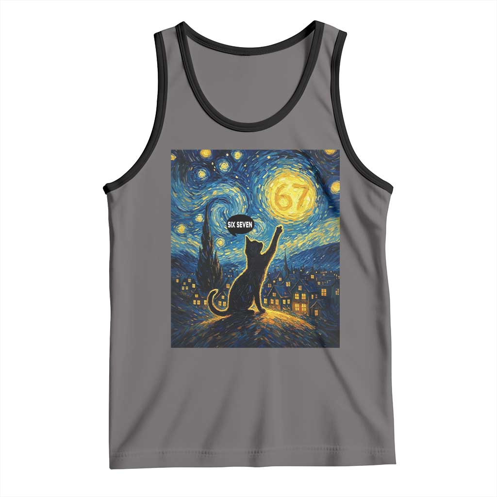 67 Cat Meme Tank Top Funny Six Seven Cat Starry Night Van Gogh - Wonder Print Shop