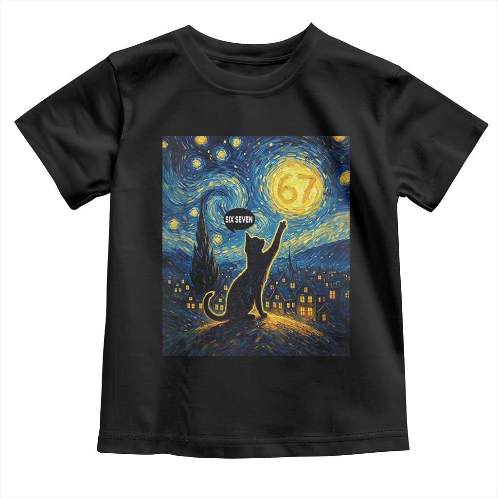 67 Cat Meme Toddler T Shirt Funny Six Seven Cat Starry Night Van Gogh - Wonder Print Shop