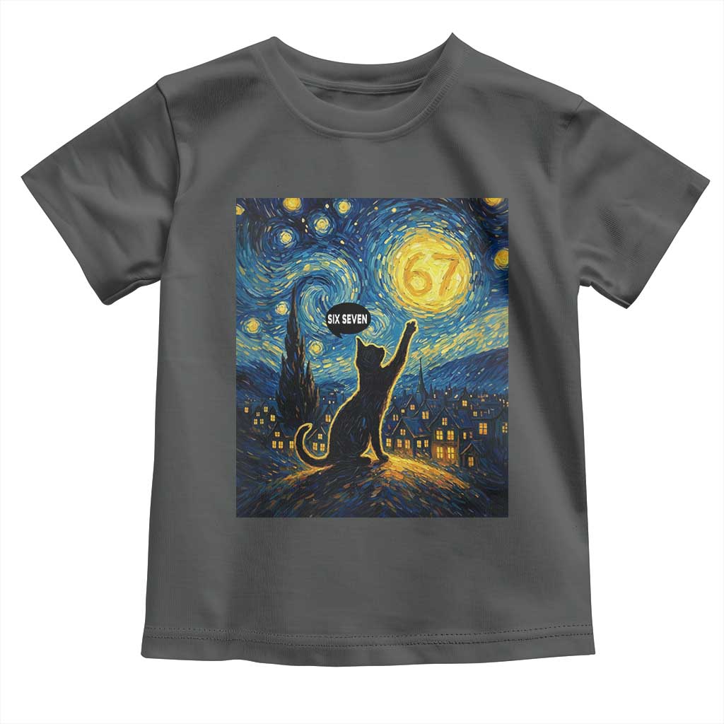 67 Cat Meme Toddler T Shirt Funny Six Seven Cat Starry Night Van Gogh - Wonder Print Shop