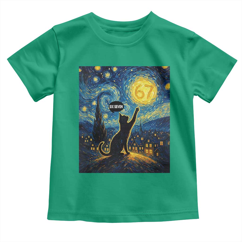 67 Cat Meme Toddler T Shirt Funny Six Seven Cat Starry Night Van Gogh - Wonder Print Shop
