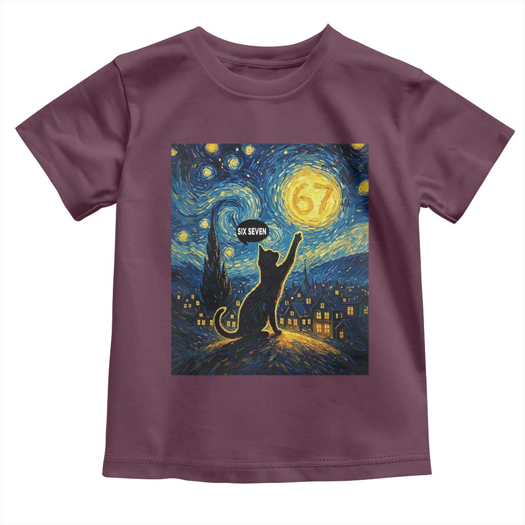 67 Cat Meme Toddler T Shirt Funny Six Seven Cat Starry Night Van Gogh - Wonder Print Shop